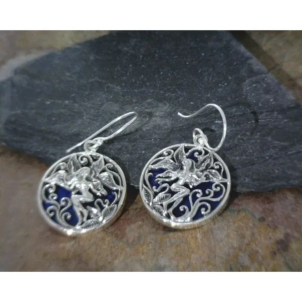 Sterling Fairy with Leaf Detail and Abalone Back Drop Earrings Vulcan's Forge LLC Kansas City, MO