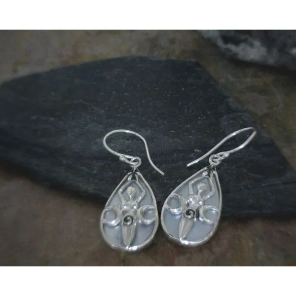 Sterling Tri Moon Goddess with Mother of Pearl Drop Earrings Vulcan's Forge LLC Kansas City, MO