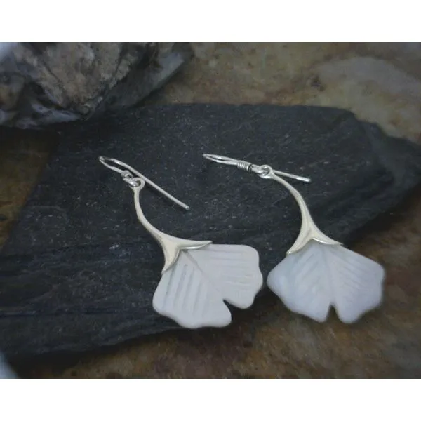 Stylized leaf dangle earrings w MoP Vulcan's Forge LLC Kansas City, MO