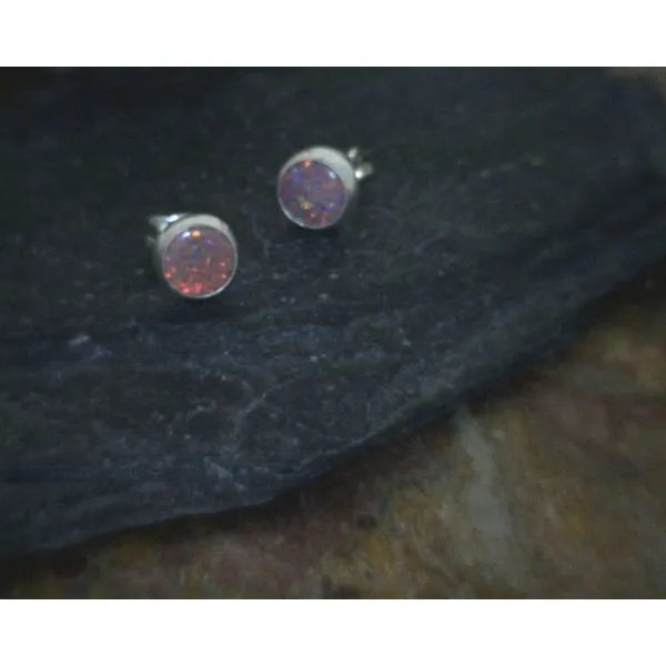 Sterling Fire Opal  6mm Studs Vulcan's Forge LLC Kansas City, MO