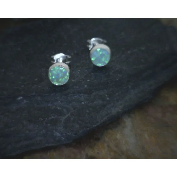 Sterling Light Green Simulated Opal 6mm Studs Vulcan's Forge LLC Kansas City, MO