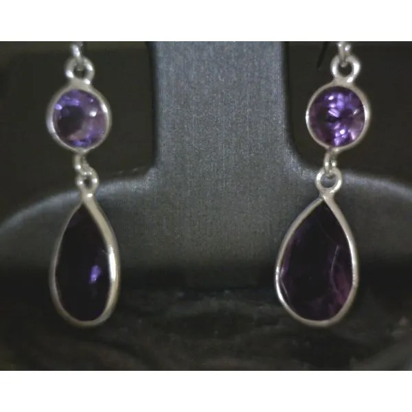 Pear and Round Cut Amethyst Drop Earrings Vulcan's Forge LLC Kansas City, MO
