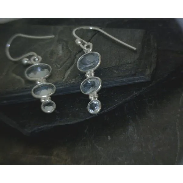 Three Stone Oval Blue Topaz Dangle Earrings Vulcan's Forge LLC KANSAS CITY, MO