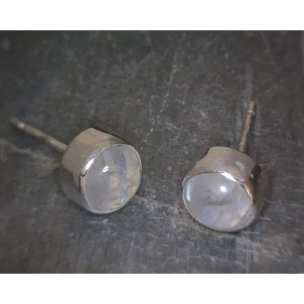 SS Cab Round Moonstone Stud Earrings Vulcan's Forge LLC Kansas City, MO