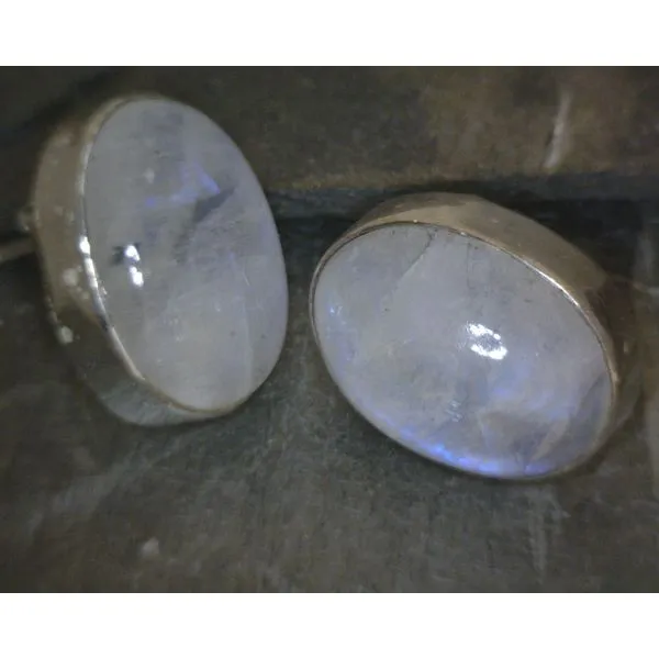 SS Cab Oval Moonstone Stud Earrings Vulcan's Forge LLC KANSAS CITY, MO