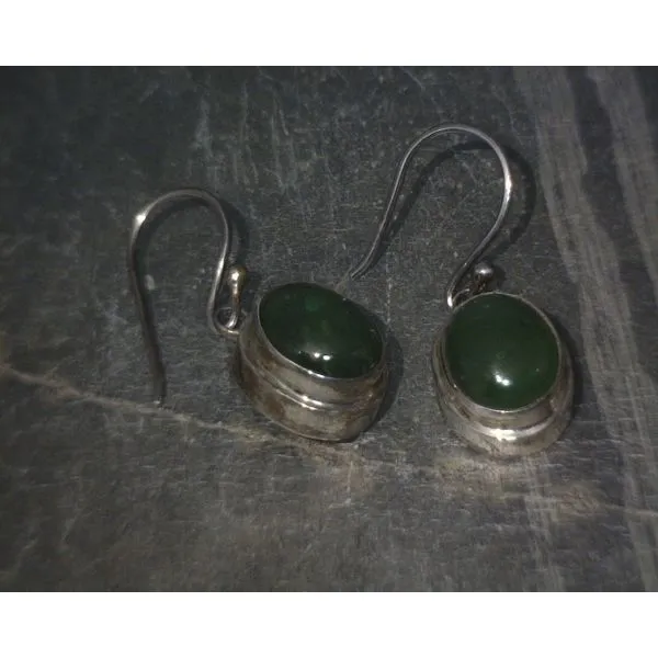 SS Bz Oval Jade Drop Earrings Vulcan's Forge LLC Kansas City, MO