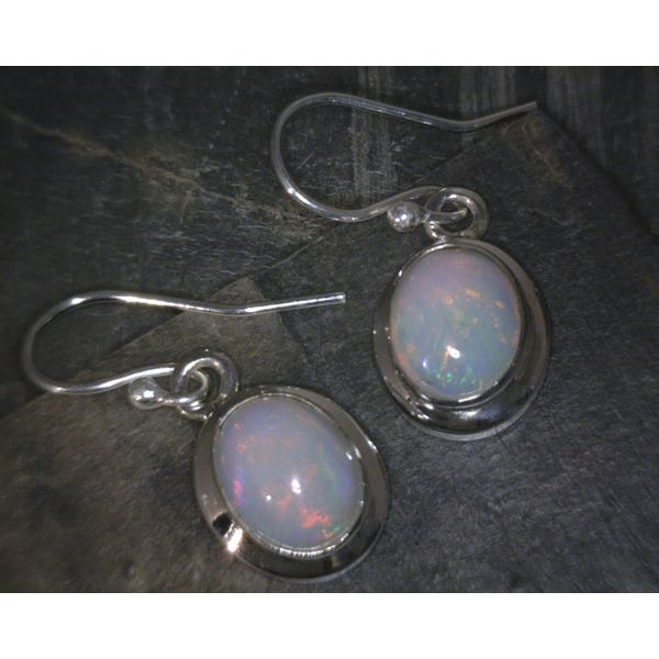 SS Cab Oval Ethiopian Opal Drop Earrings Vulcan's Forge LLC Kansas City, MO