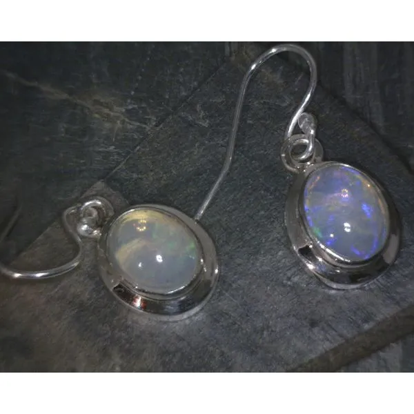 SS Cab Oval Ethiopian Opal Drop Earrings Vulcan's Forge LLC Kansas City, MO