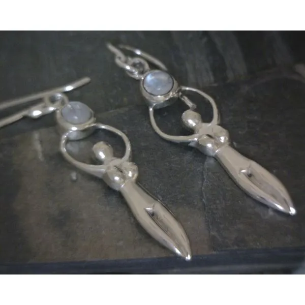 SS Goddess Moonstone Drop Earrings Vulcan's Forge LLC Kansas City, MO