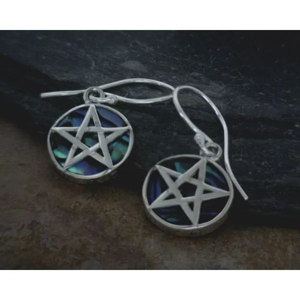 Sterling Pentacle with Abalone Drop Earrings Vulcan's Forge LLC KANSAS CITY, MO