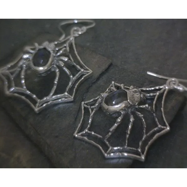 SS Dangling Spider On Web Background  With Labradorite Earrings Vulcan's Forge LLC KANSAS CITY, MO