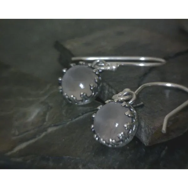 SS Circle Cut Rose Quartz With Prong Detail Earrings Vulcan's Forge LLC KANSAS CITY, MO