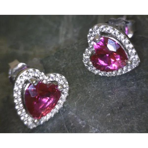 SS Heart Ruby W White Sapphire Halo Earring Vulcan's Forge LLC KANSAS CITY, MO