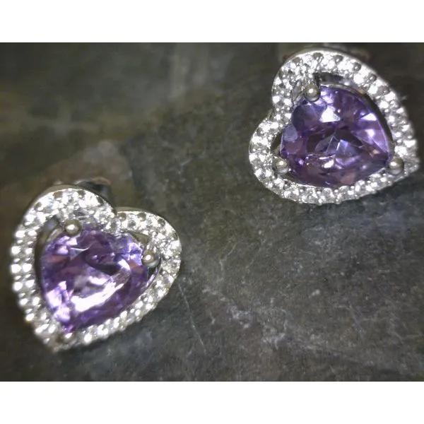 SS Heart Amethyst W White Sapphire Halo Earring Vulcan's Forge LLC KANSAS CITY, MO