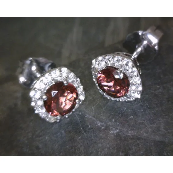 SS Round Garnet W White Sapphire Halo Earring Vulcan's Forge LLC KANSAS CITY, MO