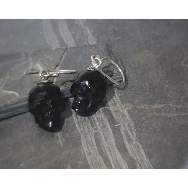 SS Carved Horn Black Skull Drop Earrings Vulcan's Forge LLC KANSAS CITY, MO