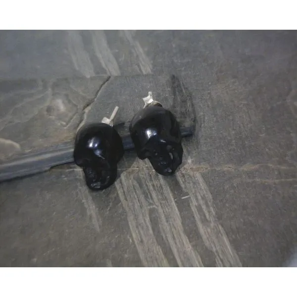 SS Carved Horn Black Skull Stud Earrings Vulcan's Forge LLC KANSAS CITY, MO