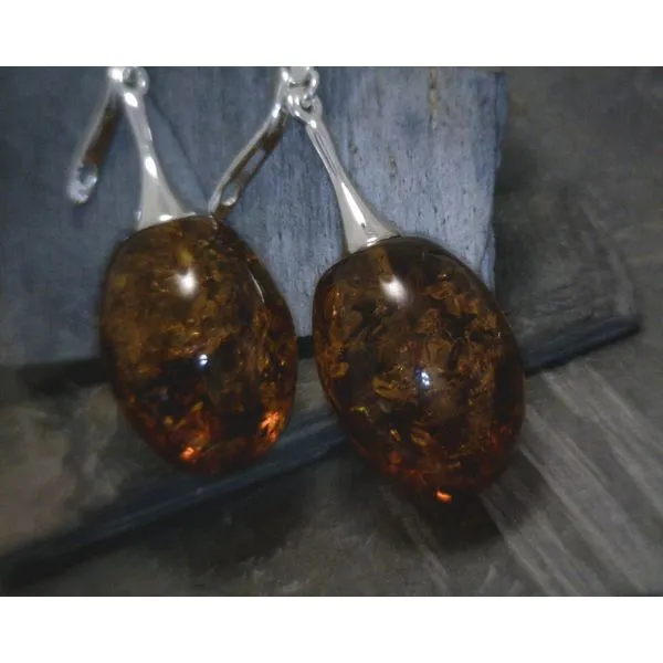 SS Large Oval Amber Drops W/ Metal Stem Lever Back Earrings Vulcan's Forge LLC KANSAS CITY, MO