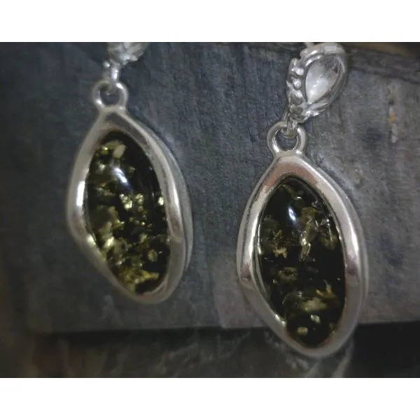 SS Marquis Green Amber W/ Wavy Metal Detail Drop Earrings Vulcan's Forge LLC KANSAS CITY, MO