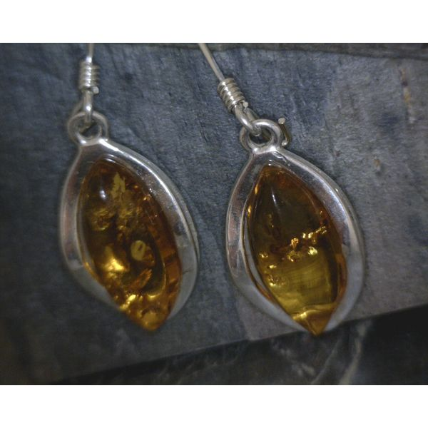 SS Marquis  Amber W/ Wavy Metal Detail Drop Earrings Vulcan's Forge LLC Kansas City, MO