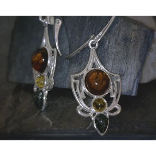 SS 3 Multi Color Amber W/ Swirl Cut Out Setting Lever Back Earrings Vulcan's Forge LLC KANSAS CITY, MO
