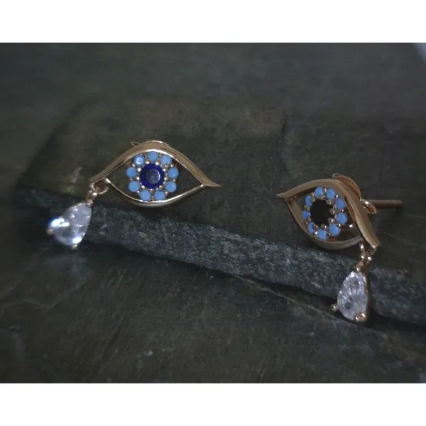 SS Rose Metal Multi Stone Eye W/ White Stone Tear Drop Stud Vulcan's Forge LLC KANSAS CITY, MO