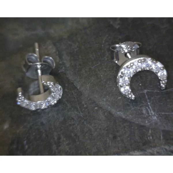 SS Crescent Moon White Stone Accent Earring Vulcan's Forge LLC KANSAS CITY, MO
