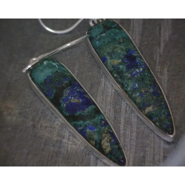 SS BZ Cab Oblong Triangle Azurite & Malachite Pendant Vulcan's Forge LLC KANSAS CITY, MO