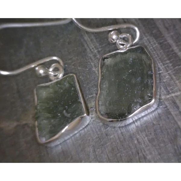 SS BZ Freeform Moldavite Earrings Vulcan's Forge LLC KANSAS CITY, MO