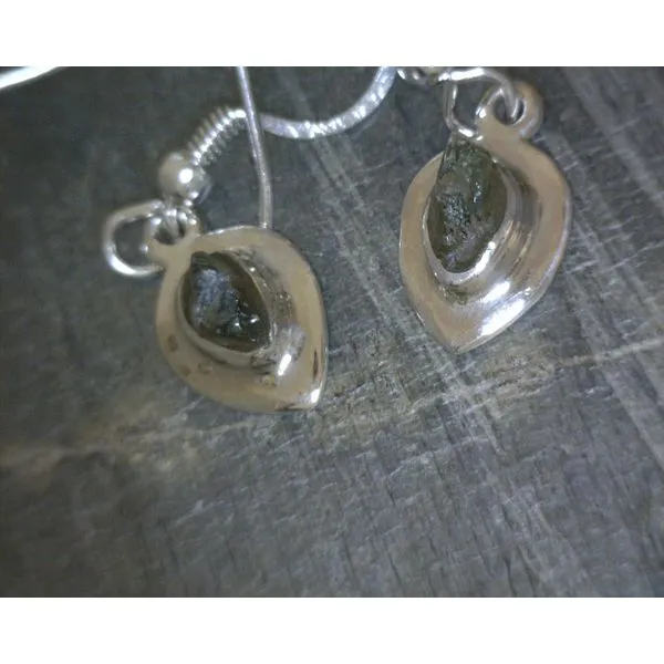 SS BZ Freeform Moldavite Earrings Vulcan's Forge LLC Kansas City, MO