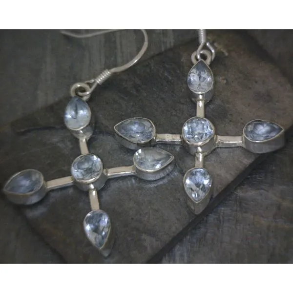 SS Bz Blue Topaz Cross Drop Earrings Vulcan's Forge LLC KANSAS CITY, MO