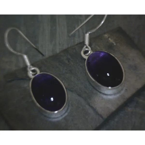 SS Bz Cab Oval Amethyst Drop Earrings Vulcan's Forge LLC KANSAS CITY, MO