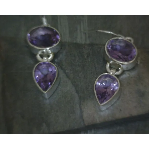 SS Bz Oval & Pear Amethyst Drop Earrings Vulcan's Forge LLC KANSAS CITY, MO