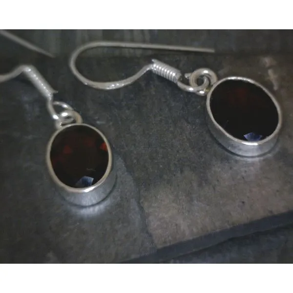 SS Bz Oval Garnet Drop Earrings Vulcan's Forge LLC Kansas City, MO