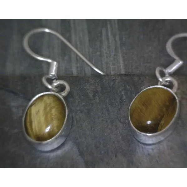 SS Bz Oval Tiger Eye Drop Earrings Vulcan's Forge LLC KANSAS CITY, MO