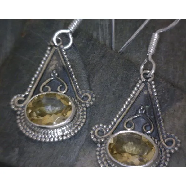 SS Bz Oval Citrine W Scrollwork Detail Earrings Vulcan's Forge LLC KANSAS CITY, MO