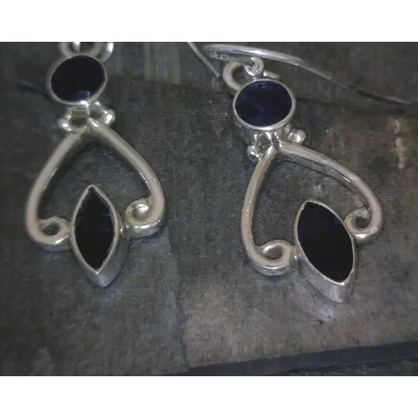 SS BZ 2 Stone Iolite In Swirl Setting Drop Earrings Vulcan's Forge LLC KANSAS CITY, MO