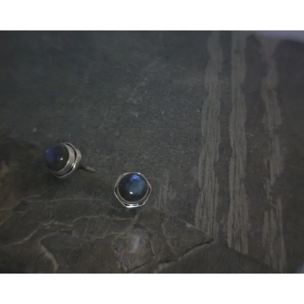 SS BZ Cab Round Labradorite Stud Earrings Vulcan's Forge LLC KANSAS CITY, MO