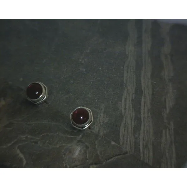 SS BZ Cab Round Garnet Stud Earrings Vulcan's Forge LLC KANSAS CITY, MO