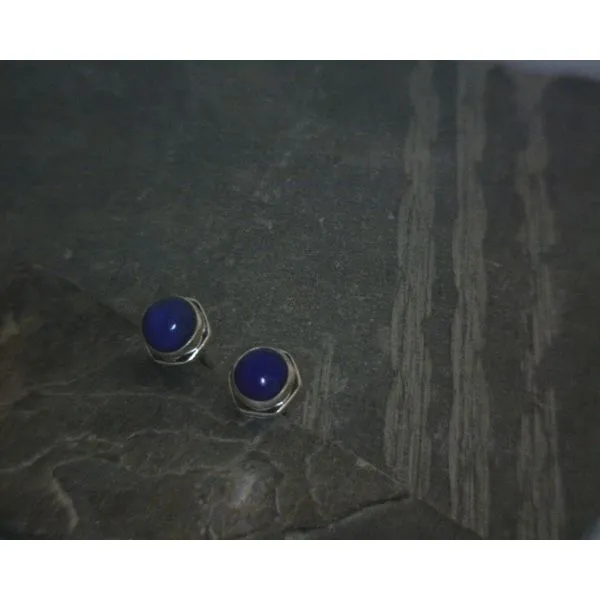 SS BZ Cab Round Lapis Stud Earrings Vulcan's Forge LLC KANSAS CITY, MO