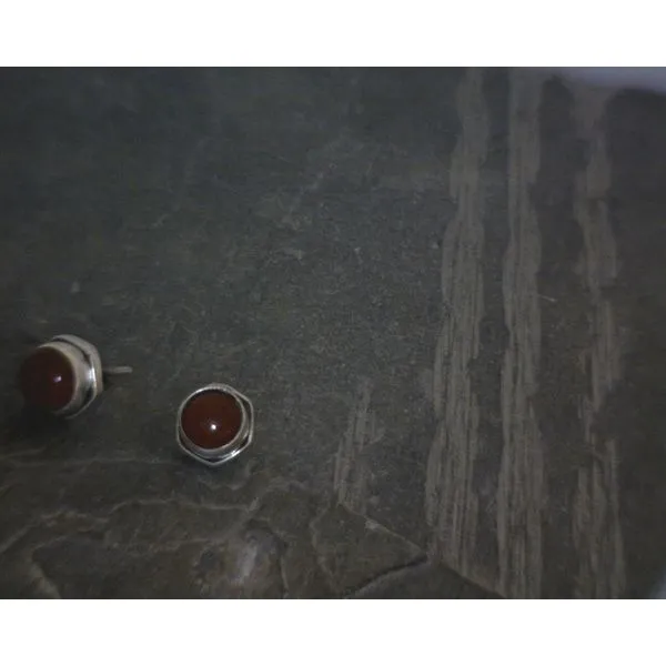 SS BZ Cab Round Carnelian Stud Earrings Vulcan's Forge LLC KANSAS CITY, MO