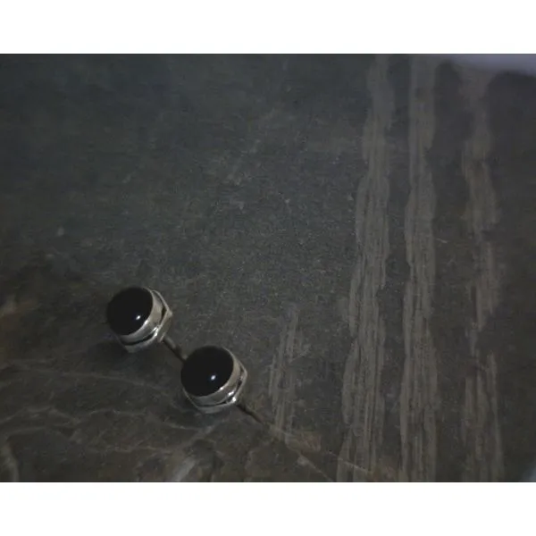 SS BZ Cab Round Onyx Stud Earrings Vulcan's Forge LLC KANSAS CITY, MO