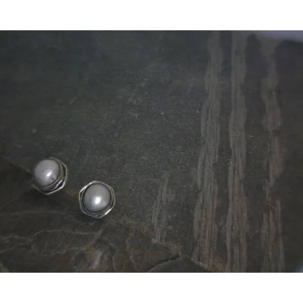 SS BZ Cab Round Pearl Stud Earrings Vulcan's Forge LLC KANSAS CITY, MO