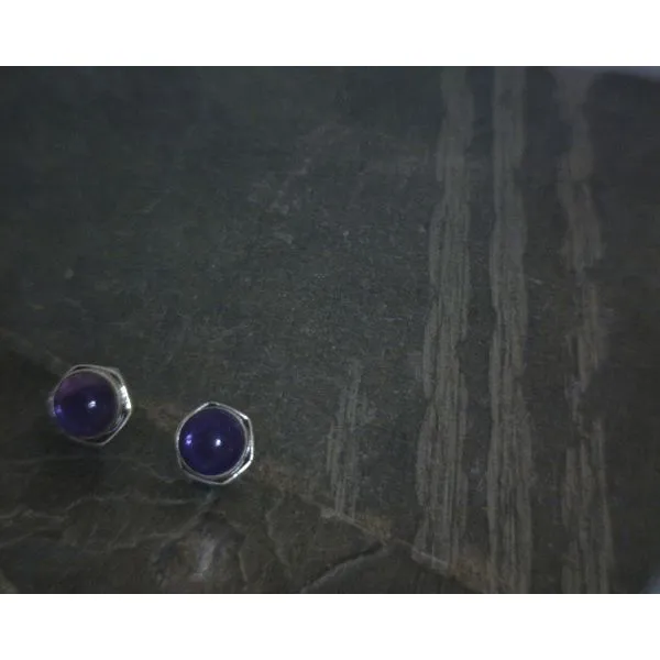 SS BZ Cab Round Amethyst Stud Earrings Vulcan's Forge LLC KANSAS CITY, MO