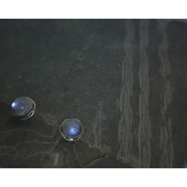 SS BZ Cab Round Moonstone Stud Earrings Vulcan's Forge LLC KANSAS CITY, MO