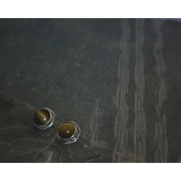 SS BZ Cab Round Tigers Eye Stud Earrings Vulcan's Forge LLC KANSAS CITY, MO