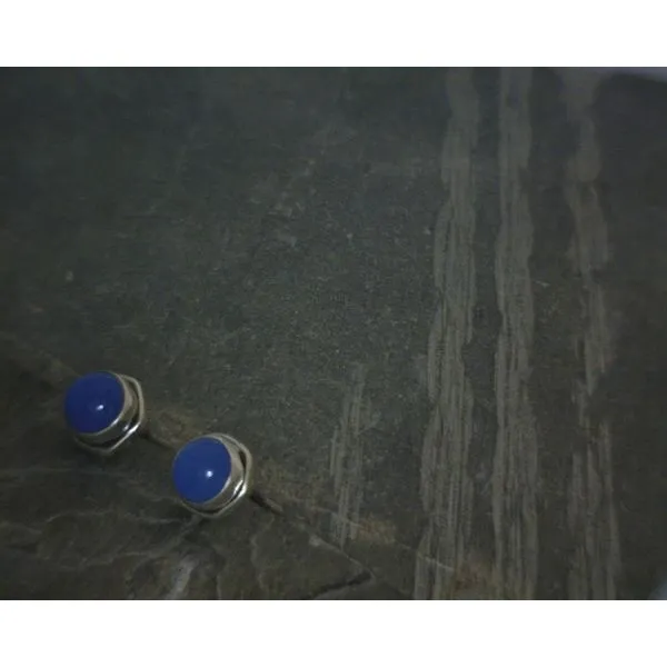 SS BZ Cab Round Blue Stone Stud Earrings Vulcan's Forge LLC KANSAS CITY, MO