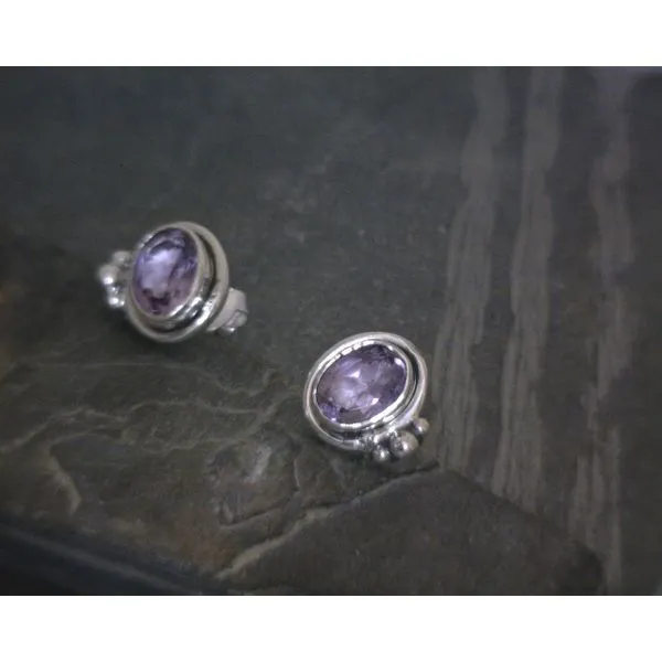 SS BZ Faceted Oval Amethyst W Asymmetrical Detail Vulcan's Forge LLC KANSAS CITY, MO