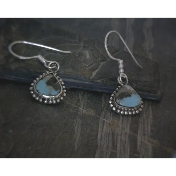 SS BZ Cab Triangle Turquoise W Bead Detail Drop Earrings Vulcan's Forge LLC KANSAS CITY, MO