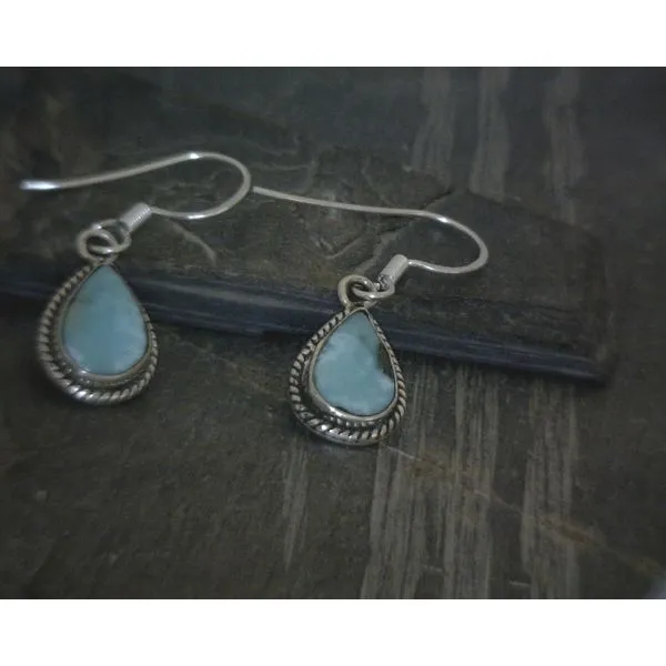 SS BZ Cab TearDrop Turquoise W Bead Detail Drop Earrings Vulcan's Forge LLC KANSAS CITY, MO